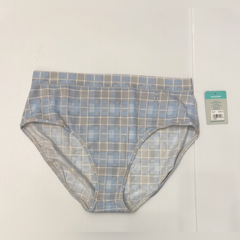 Tommy John Women's Second Skin Briefs Light Blue Check XL